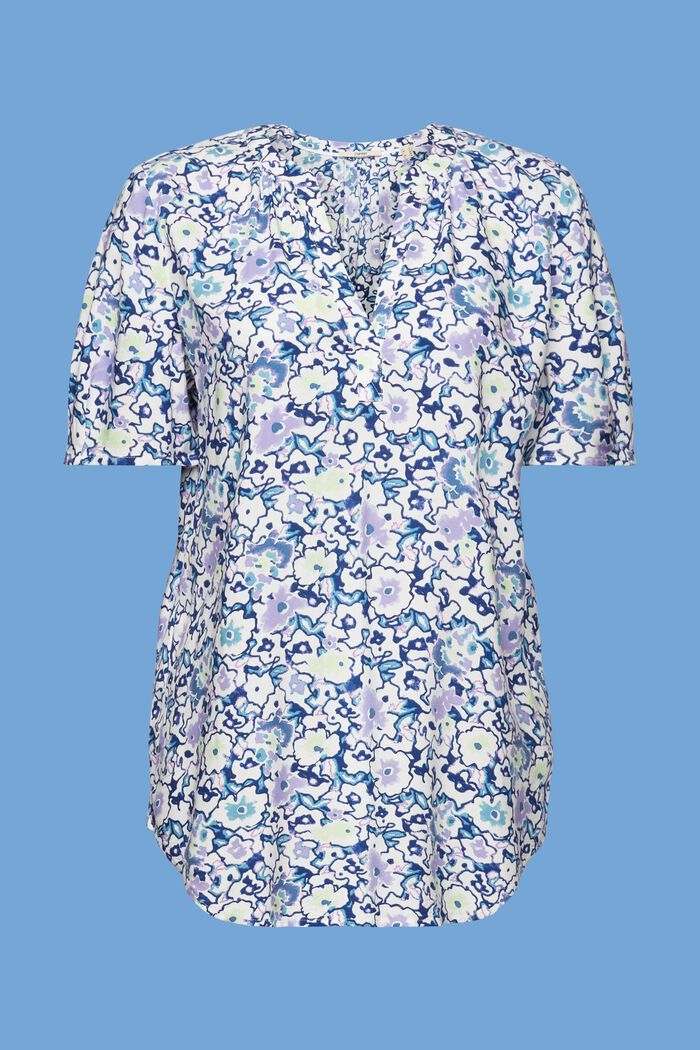 Florale Bluse mit Schlitz am Ausschnitt, WHITE, detail image number 6