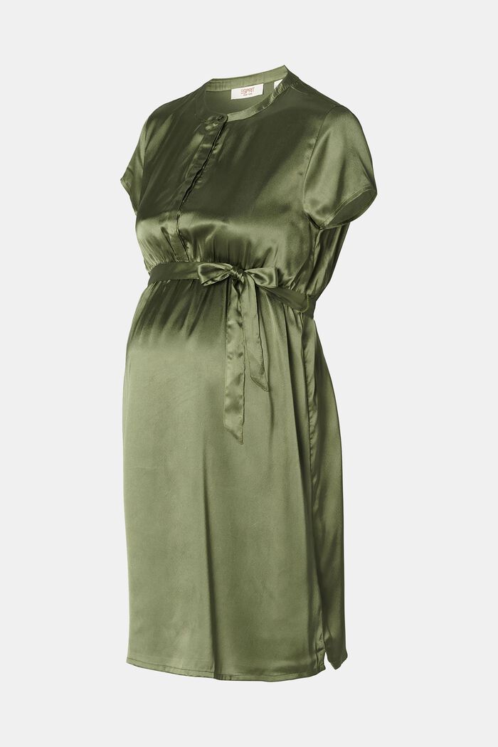 MATERNITY Robe en satin ceinturée, OLIVE GREEN, detail image number 4