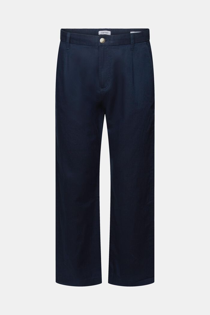 Pantalon de coupe droite en lin et coton, NAVY, detail image number 6