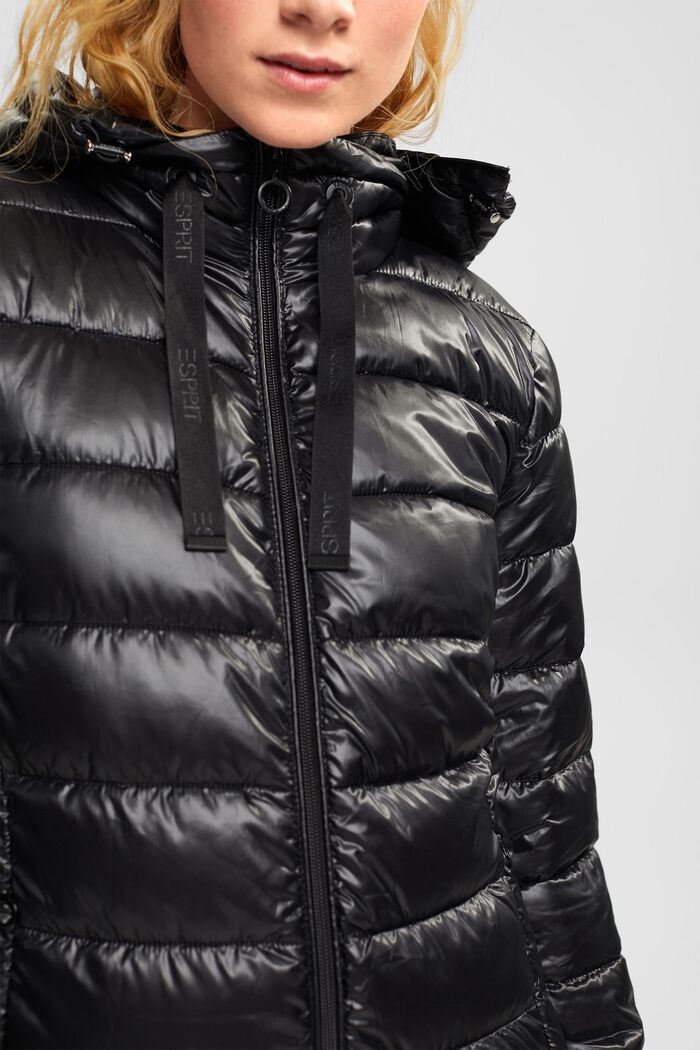 Manteau matelassé avec capuche amovible à cordon coulissant sous tunnel, BLACK, detail image number 0