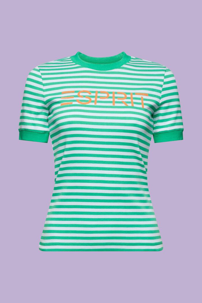 T-shirt en coton rayé à logo imprimé, NEW GREEN, detail image number 5