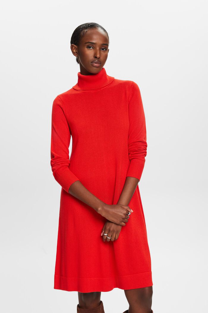 Mini-robe en maille à col roulé, RED, detail image number 1