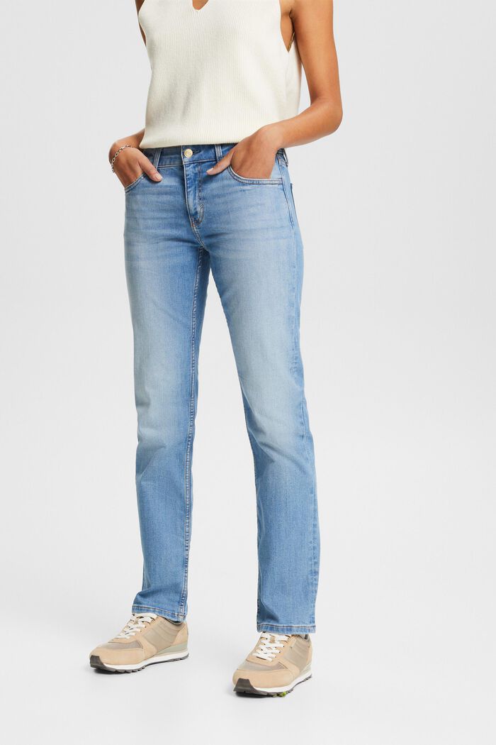 Jeans mit geradem Bein und mittlerer Bundhöhe, BLUE LIGHT WASHED, detail image number 0