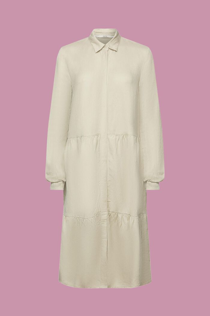 Mini robe-chemise en lin mélangé, DUSTY GREEN, detail image number 7