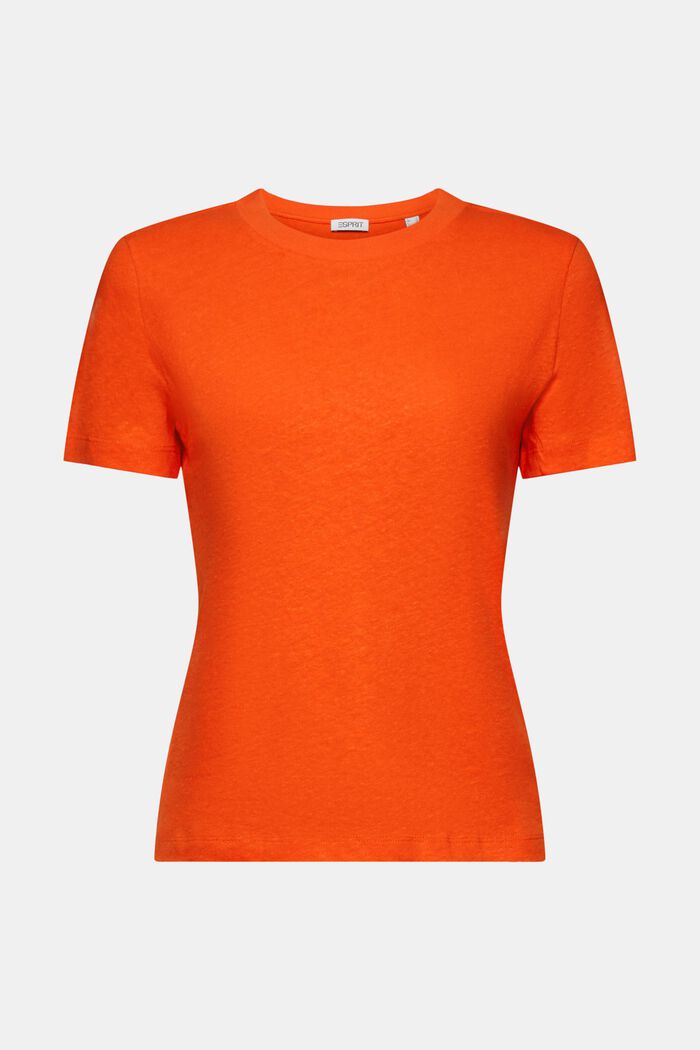 T-shirt en mélange de coton et de lin, BRIGHT ORANGE, detail image number 6