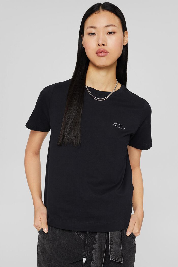 T-Shirt mit kleinem Print, Bio-Baumwolle, BLACK, detail image number 0