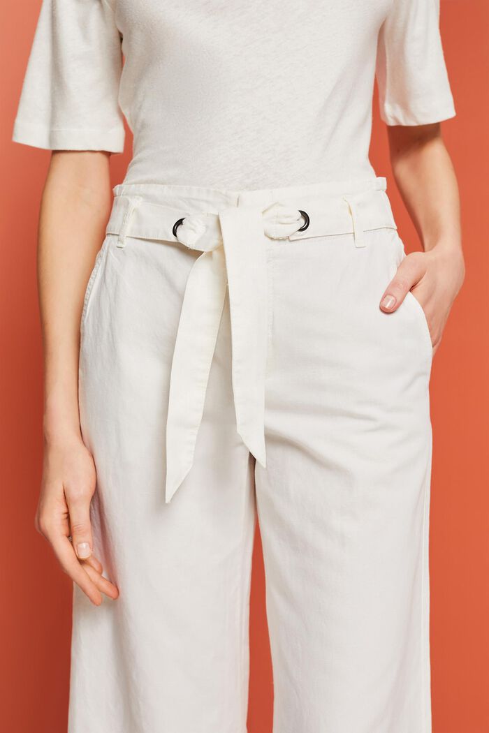 Jupe-culotte en coton et lin dotée d’une ceinture à nouer, WHITE, detail image number 2