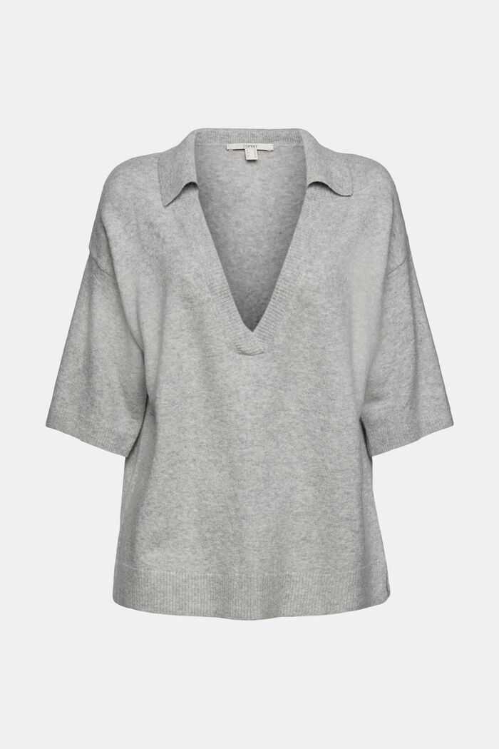 Mit Wolle: Kurzarm-Pullover mit Hemdkragen