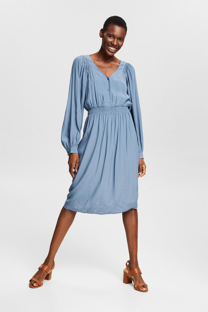 Unifarbenes Kleid, LENZING™ ECOVERO™, GREY BLUE, detail image number 0