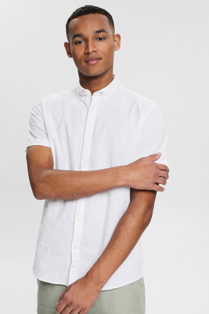 À teneur en lin : la chemise à col boutonné et manches courtes, WHITE, detail image number 5