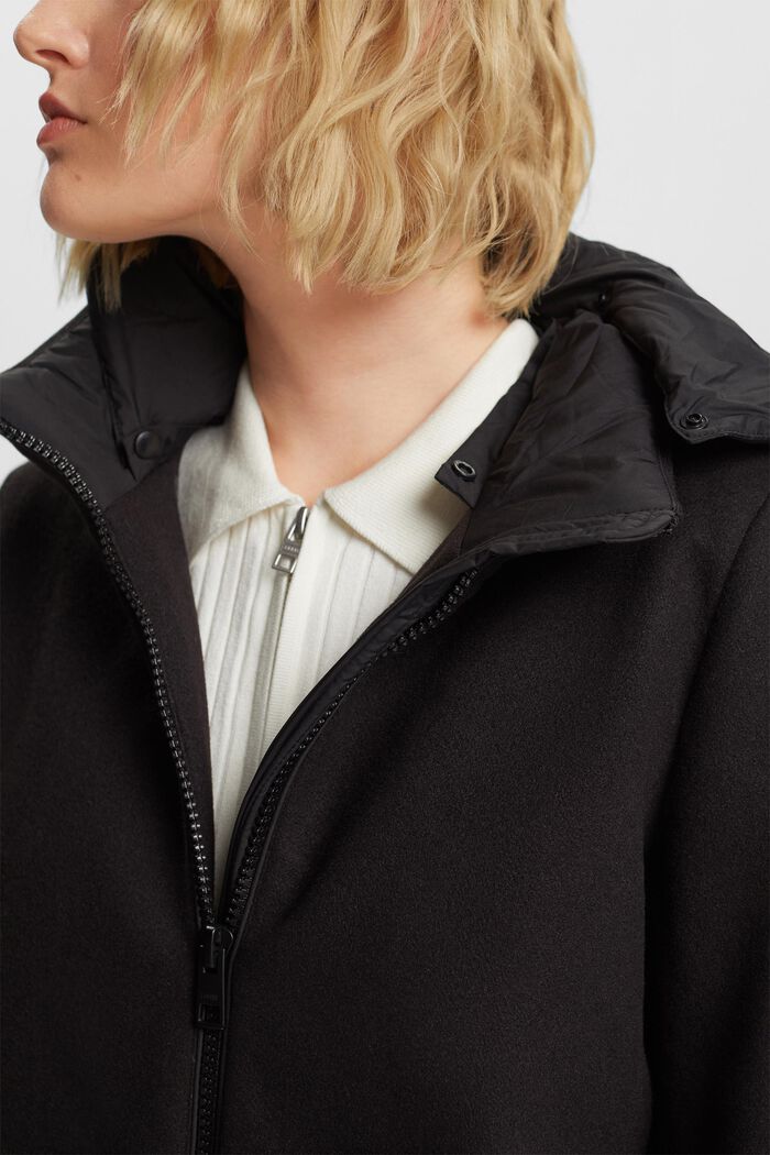 Manteau à capuche en matières mélangées, BLACK, detail image number 2