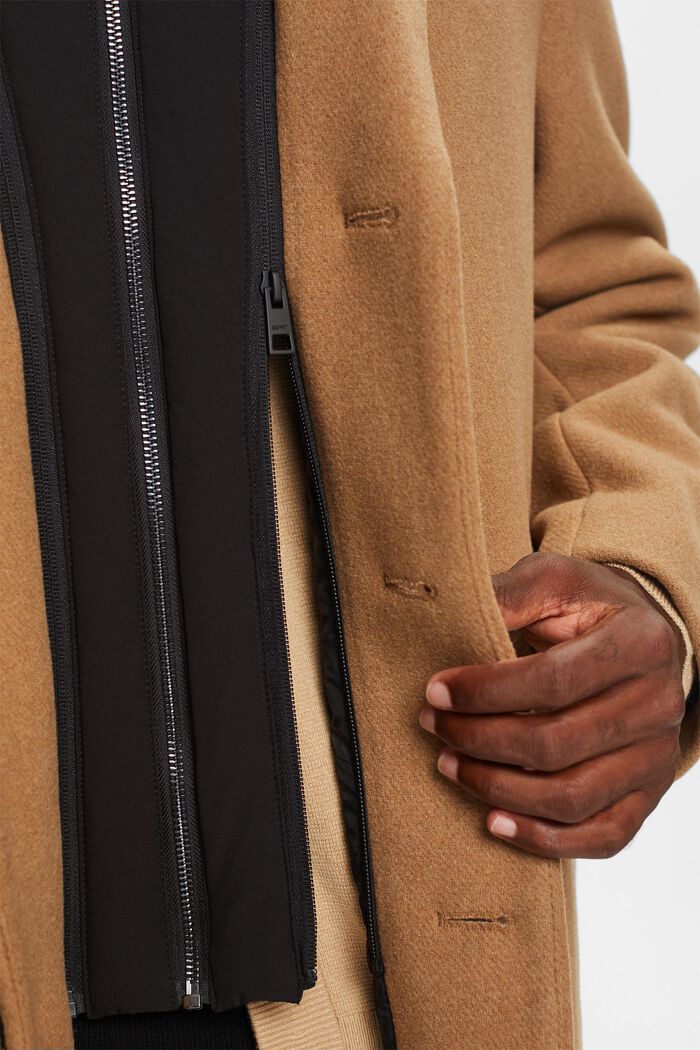 Manteau à capuche amovible en laine mélangée, CAMEL, detail image number 2