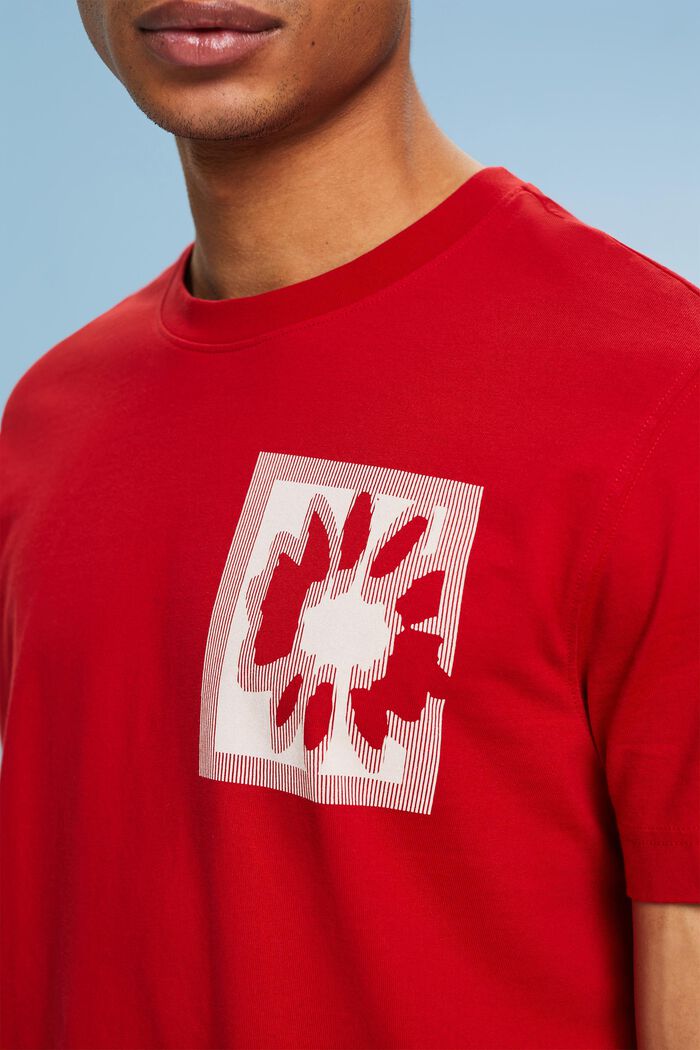 T-Shirt mit floralem Print und Logo, DARK RED, detail image number 3