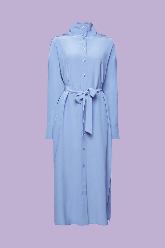 Robe chemise longueur midi en soie, BLUE LAVENDER, detail image number 7