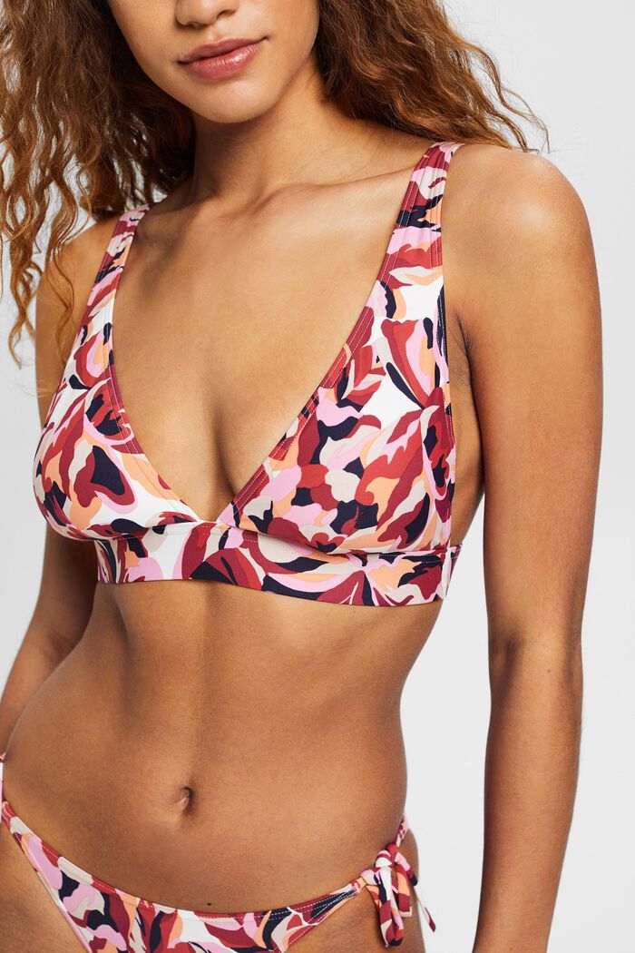 Wattiertes Bikini-Top mit floralem Print, DARK RED, detail image number 0