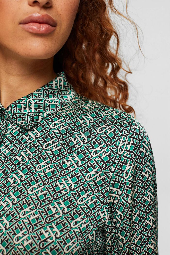 Satinbluse mit Allover-Muster, EMERALD GREEN, detail image number 0
