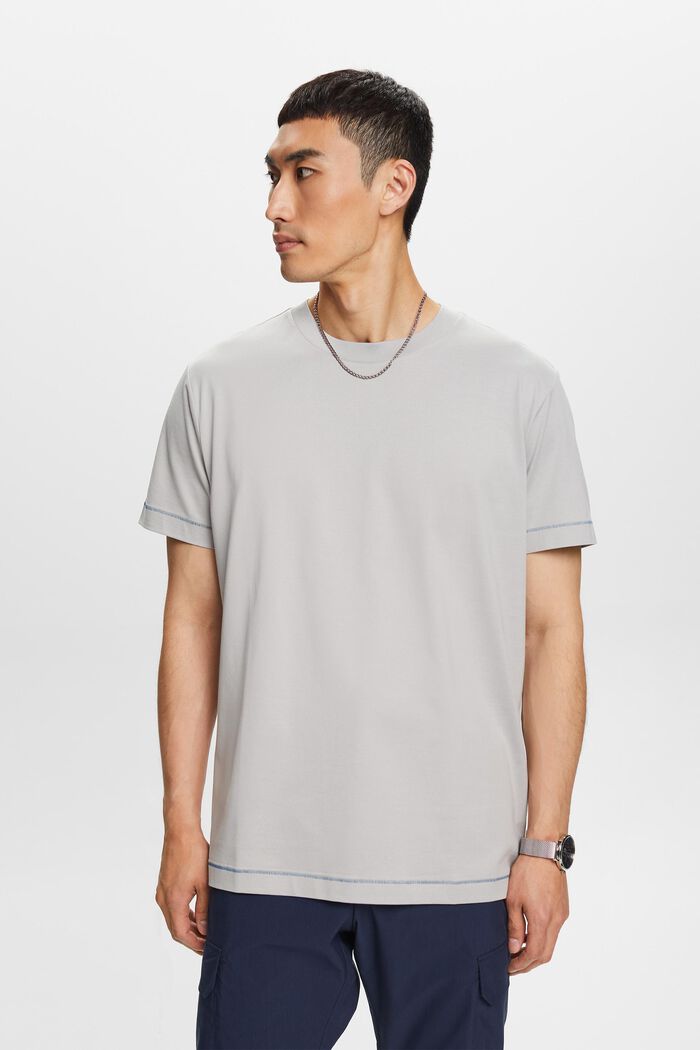 Rundhals-T-Shirt aus Jersey, 100 % Baumwolle, LIGHT GREY, detail image number 1