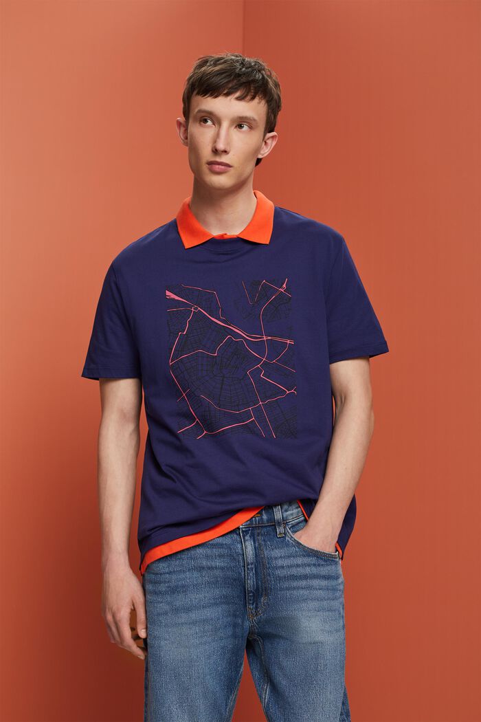 Jersey-T-Shirt mit Print, DARK BLUE, detail image number 0