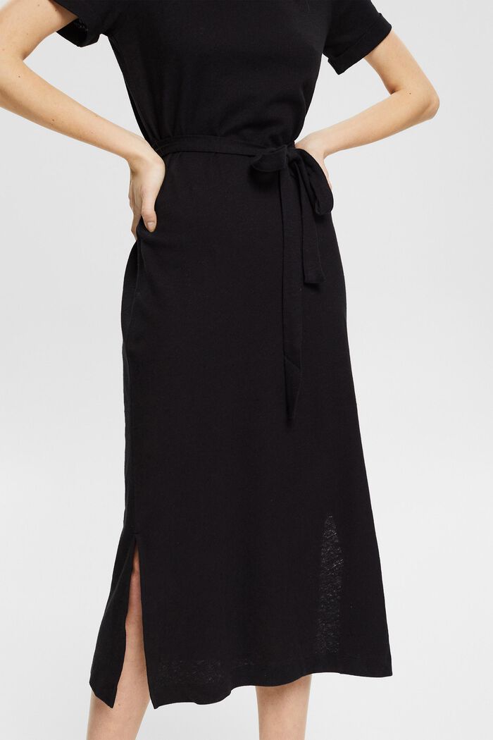 À teneur en lin : la robe chemisier longueur midi, BLACK, detail image number 3