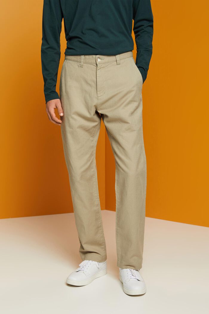 Pantalon en mélange de coton et de lin, LIGHT GREEN, detail image number 0
