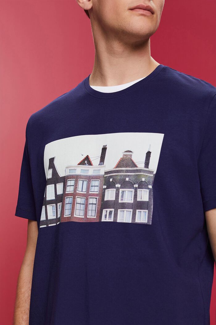 T-shirt à encolure ronde orné d’un imprimé, 100 % coton, DARK BLUE, detail image number 2