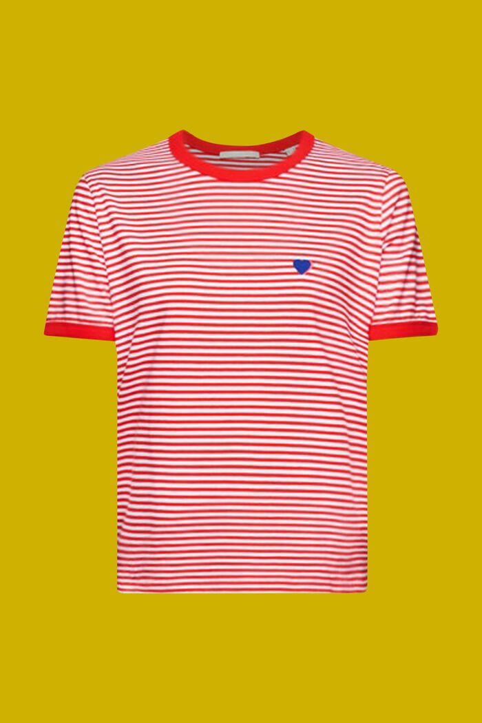 Gestreiftes Baumwoll-T-Shirt mit Stickmotiv, RED, detail image number 5