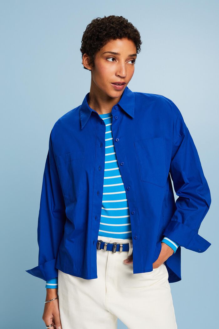 Hemd aus Baumwollpopeline, BRIGHT BLUE, detail image number 0
