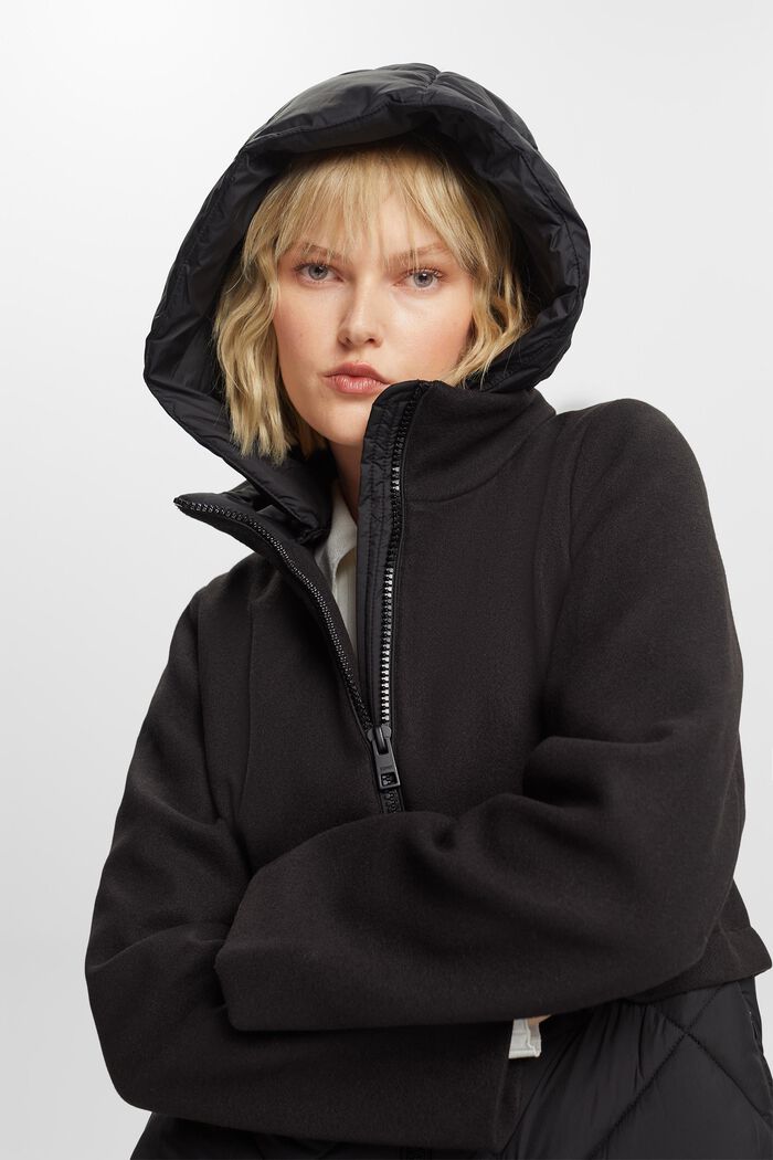 Manteau à capuche en matières mélangées, BLACK, detail image number 7