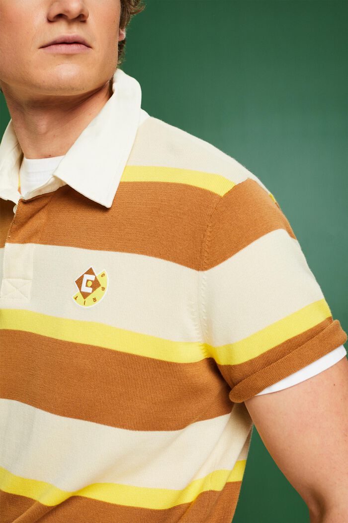 Gestreiftes Baumwoll-T-Shirt mit Logo und Polokragen, CARAMEL, detail image number 3