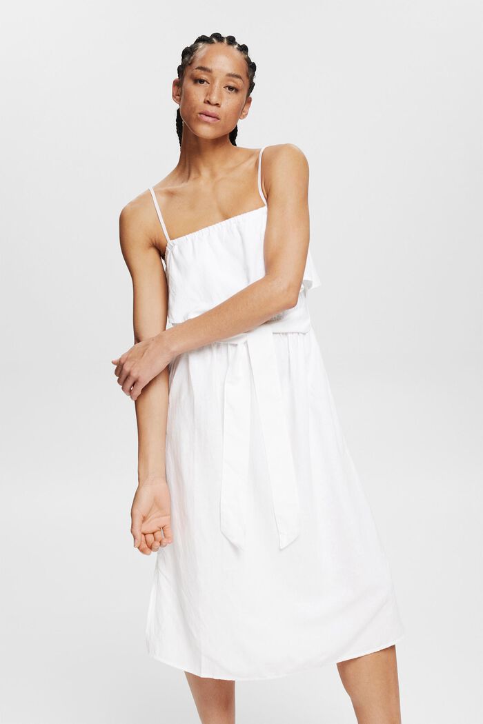 À teneur en lin : la robe doté de bretelles ajustables, WHITE, detail image number 0