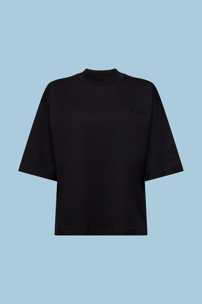 T-shirt en coton à col droit orné d’un logo, BLACK, detail image number 6