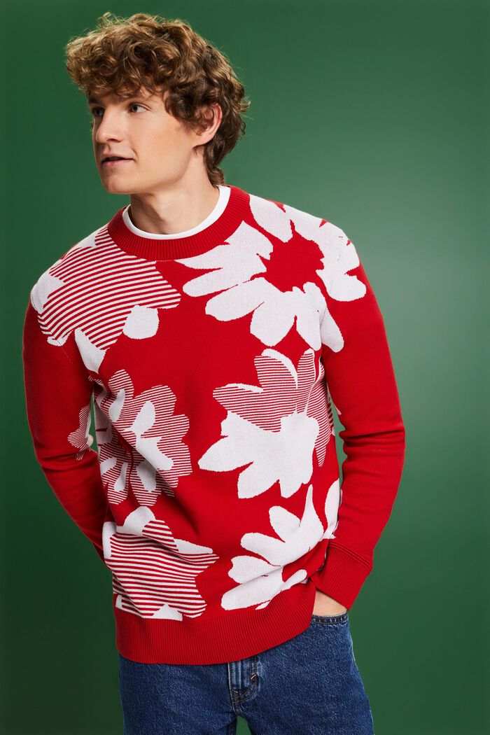 Jacquard-Pullover aus Baumwolle, DARK RED, detail image number 4