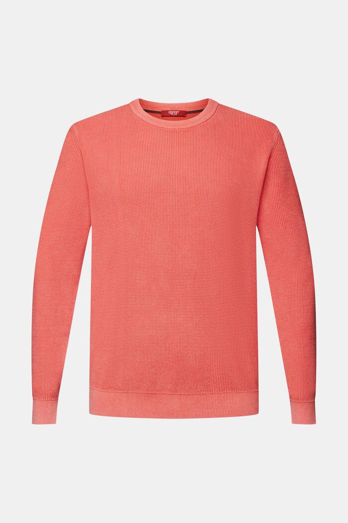 Pull basique col ras-du-cou, 100 % coton, CORAL RED, detail image number 5