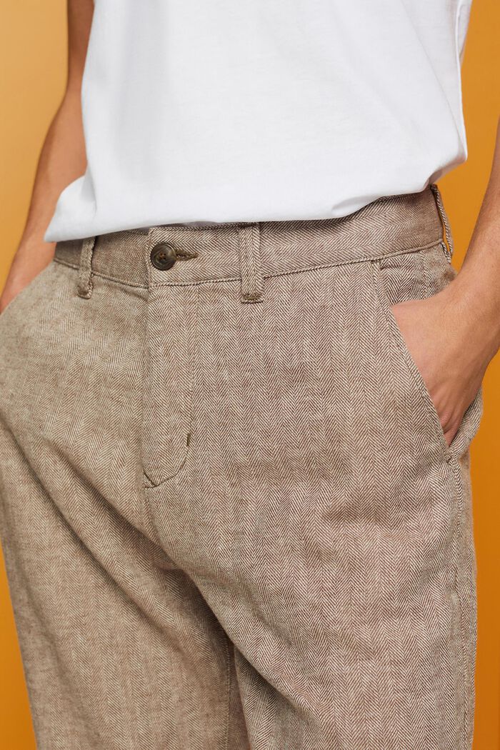 Pantalon à chevrons en mélange de coton et de lin, DARK BROWN, detail image number 2