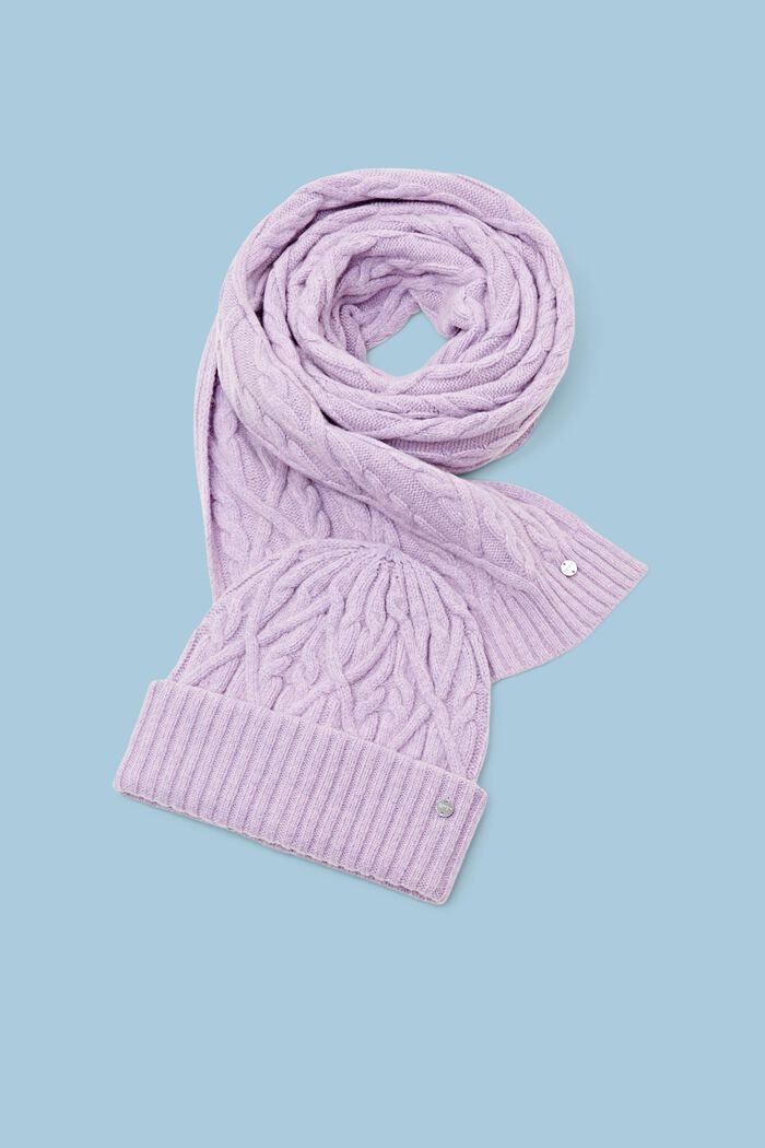 Coffret-cadeau bonnet et écharpe en laine mélangée, LAVENDER, detail image number 0