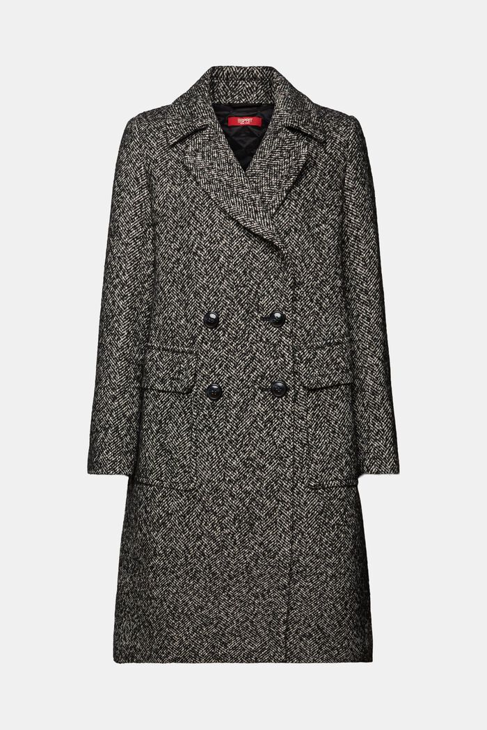Manteau en laine mélangée à chevrons, BLACK, detail image number 5
