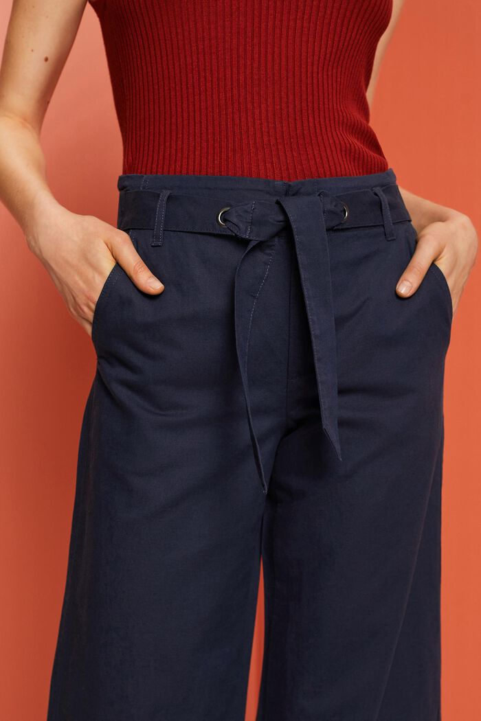 Jupe-culotte en coton et lin dotée d’une ceinture à nouer, NAVY, detail image number 2