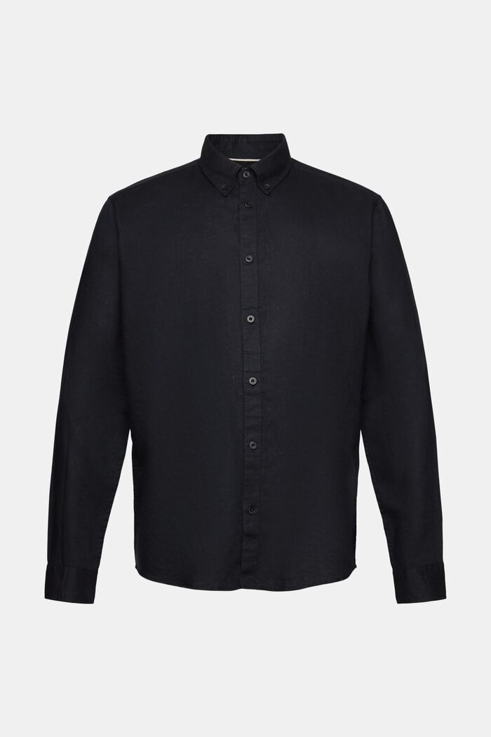 Chemise à col boutonné en mélange de coton et lin, BLACK, detail image number 5