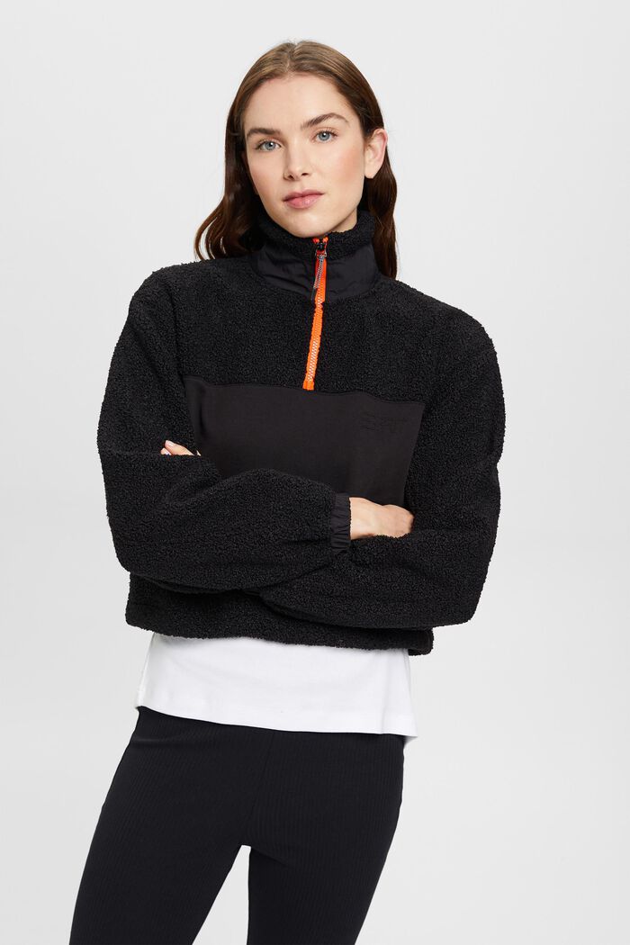 Troyer-Sweatshirt aus Materialmix, BLACK, detail image number 0