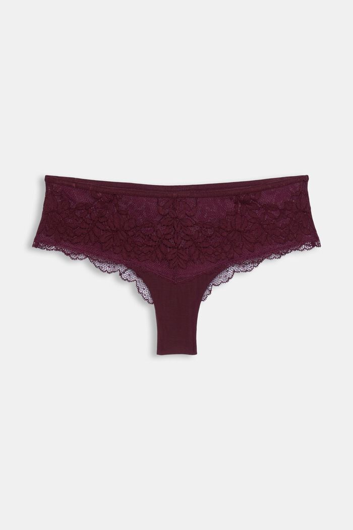 Recycelt: Hipster-Shorts mit Spitze, BORDEAUX RED, detail image number 1