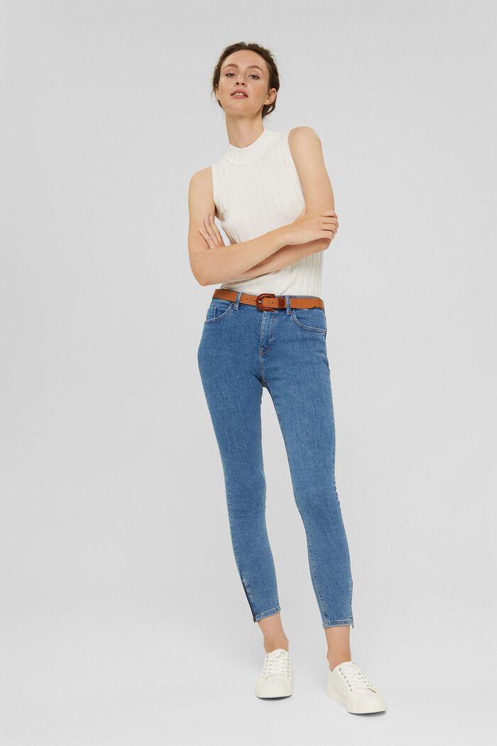 Stretch-Jeans mit Zipper-Detail, BLUE MEDIUM WASHED, detail image number 1