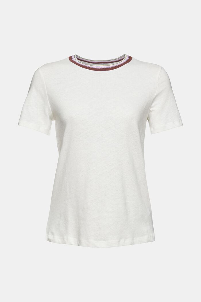 À teneur en lin : T-shirt à encolure rayée, OFF WHITE, detail image number 5