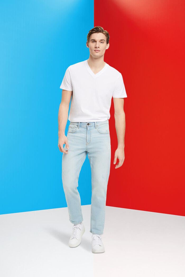 T-Shirt aus Baumwolle mit V-Ausschnitt, Slim Fit, WHITE, detail image number 4