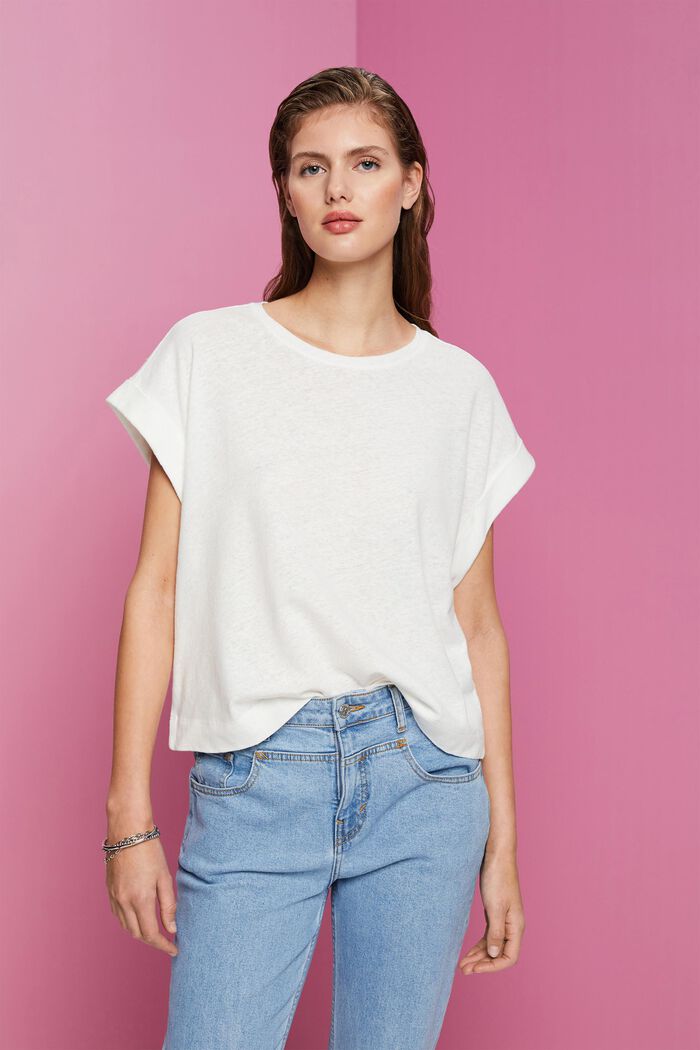 T-shirt en mélange de coton et lin, OFF WHITE, detail image number 0