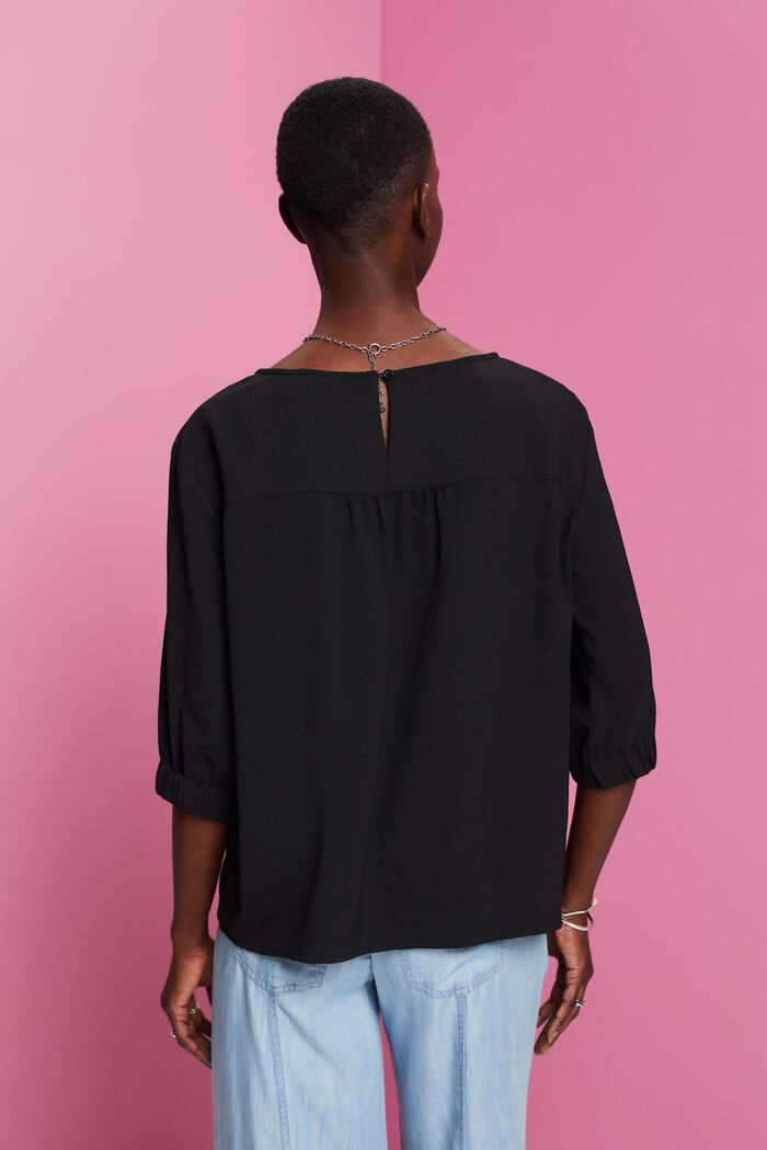 Crêpe-Bluse mit elastischen Ärmelabschlüssen, BLACK, detail image number 3