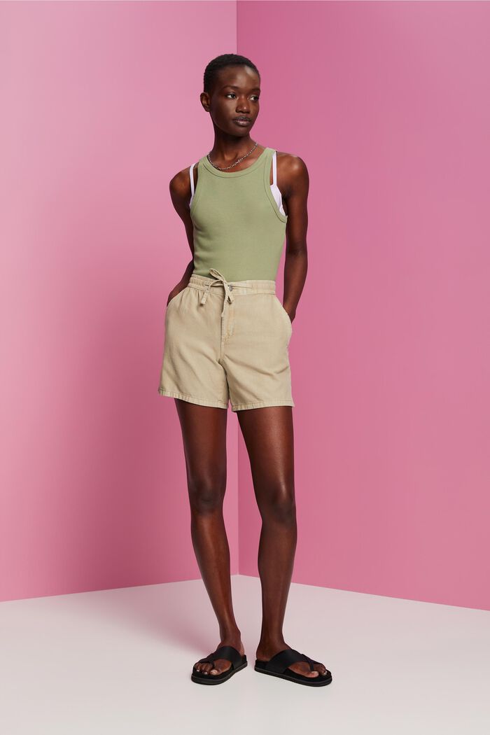 Twill-Shorts mit gesmokter Taille, DUSTY GREEN, detail image number 5