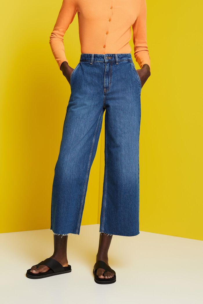 Culotte-Jeans mit hohem Bund, BLUE MEDIUM WASHED, detail image number 0