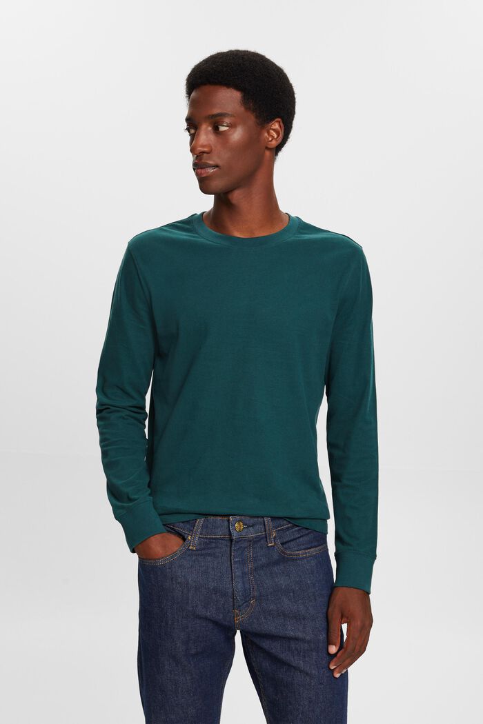 T-shirt à col rond et manches longues, EMERALD GREEN, detail image number 1