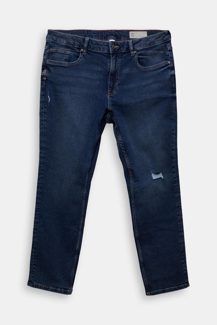 CURVY Jeans mit Destroyed-Effekten, BLUE DARK WASHED, overview
