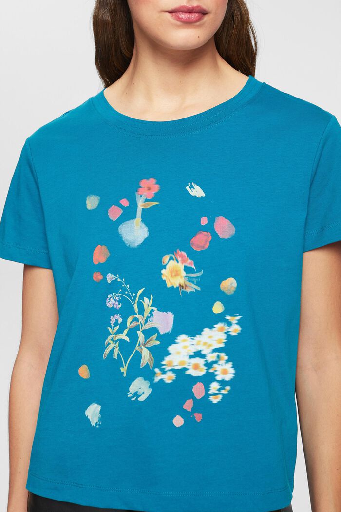 T-shirt à imprimé à fleurs, TEAL BLUE, detail image number 2